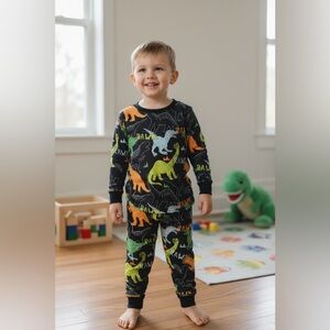 Dinosaur Adventure Kids Pajama Set - Black, Green, and Orange